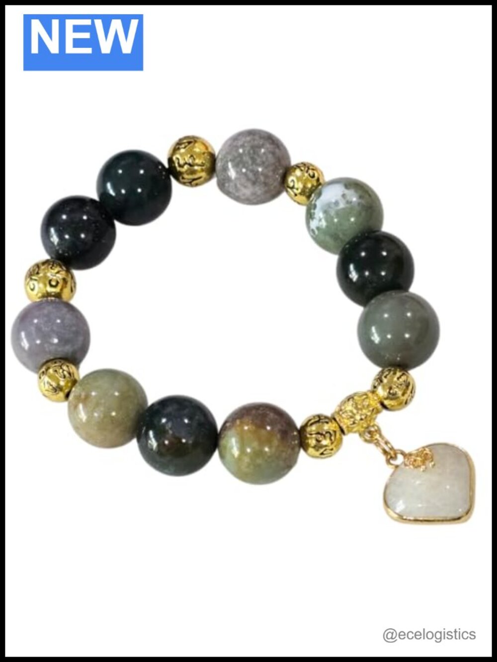 Natural Gemstone Bead Bracelet with White Heart Charm